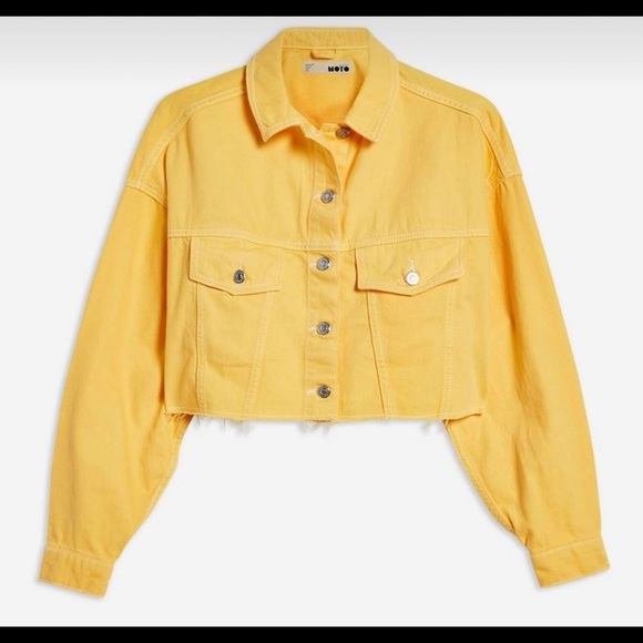 Topshop Jackets & Blazers - TopShop Yellow Denim Cropped Jacket